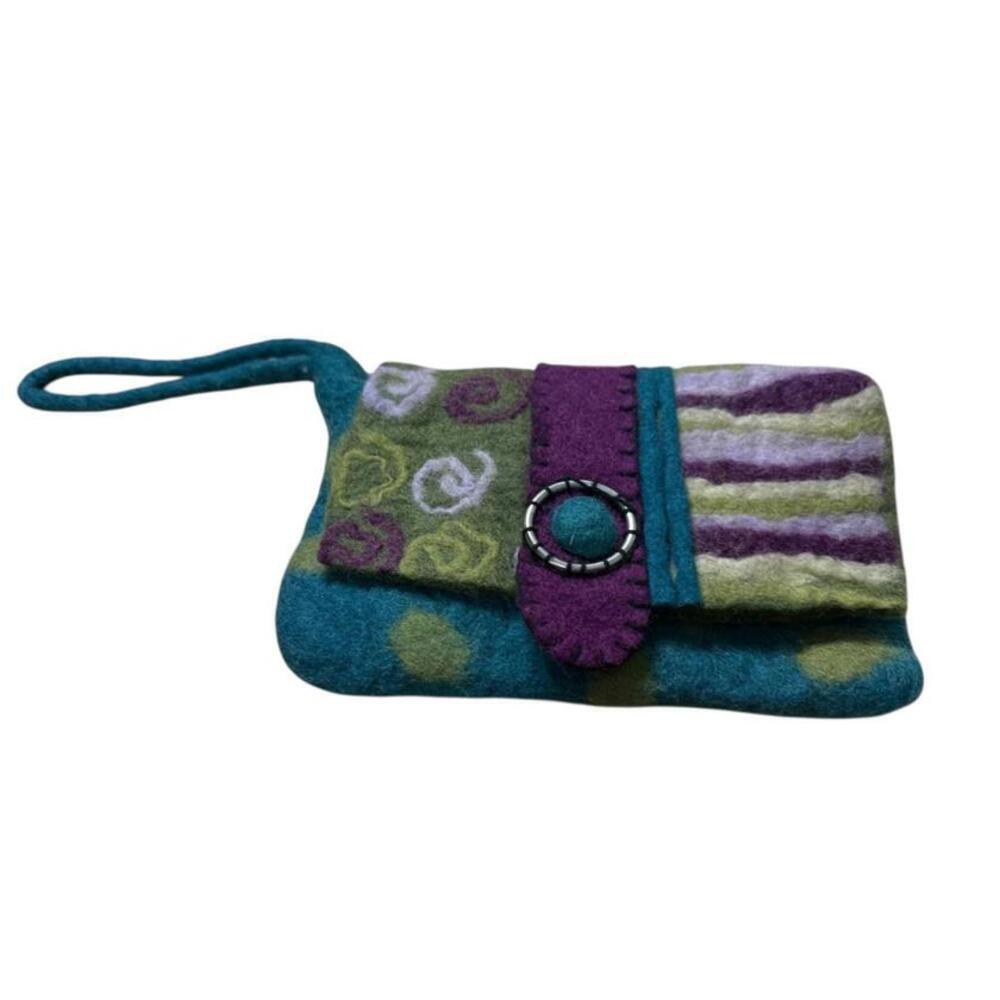 Rising Tide Wool Felt Handmade Zipper Pouch Wallet Purse Multicolor Travel Boho